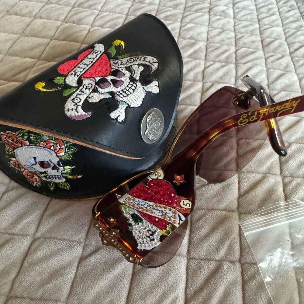 Ed Hardy Black and Red Skull Sunglasses with Case